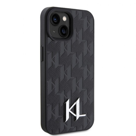 Оригинален кейс Karl Lagerfeld Leather Monogram Hot Stamp Metal Logo, За iPhone 15 (6.1), Черен от Fonax.bg