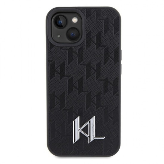Оригинален кейс Karl Lagerfeld Leather Monogram Hot Stamp Metal Logo, За iPhone 15 (6.1), Черен от Fonax.bg
