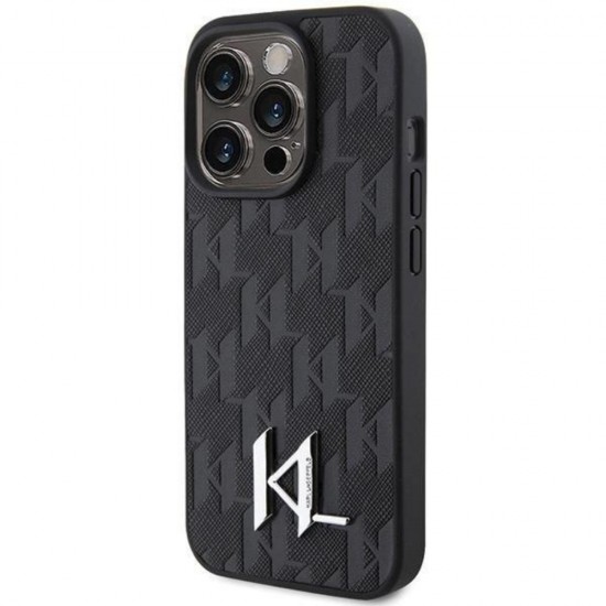 Оригинален кейс Karl Lagerfeld Leather Monogram Hot Stamp Metal Logo, За iPhone 15 Pro (6.1), Черен от Fonax.bg