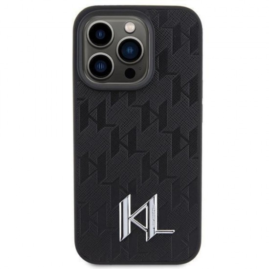 Оригинален кейс Karl Lagerfeld Leather Monogram Hot Stamp Metal Logo, За iPhone 15 Pro (6.1), Черен от Fonax.bg