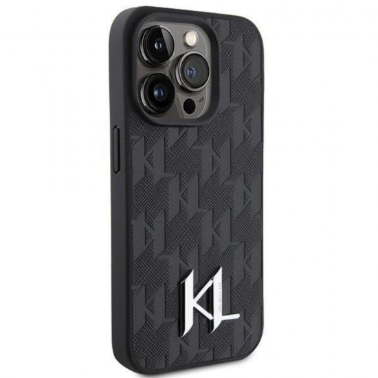 Оригинален кейс Karl Lagerfeld Leather Monogram Hot Stamp Metal Logo, За iPhone 15 Pro (6.1), Черен от Fonax.bg