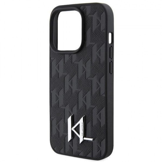 Оригинален кейс Karl Lagerfeld Leather Monogram Hot Stamp Metal Logo, За iPhone 15 Pro (6.1), Черен от Fonax.bg