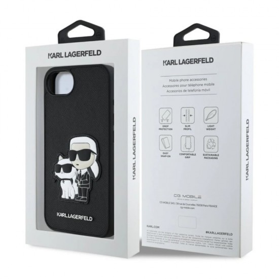 Оригинален кейс Karl Lagerfeld Saffiano Karl and Choupette, За iPhone 16e, Черен от Fonax.bg