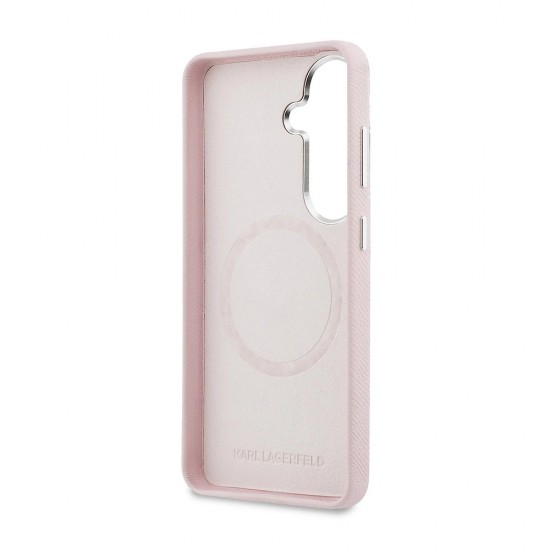 Оригинален кейс Karl Lagerfeld Saffiano KC Metal Logo MagSafe, За Samsung Galaxy S26, Розов