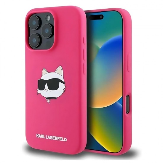 Оригинален кейс Karl Lagerfeld Silicone Choupette Head MagSafe, За iPhone 16 Pro (6.3), Тъмнорозов от Fonax.bg