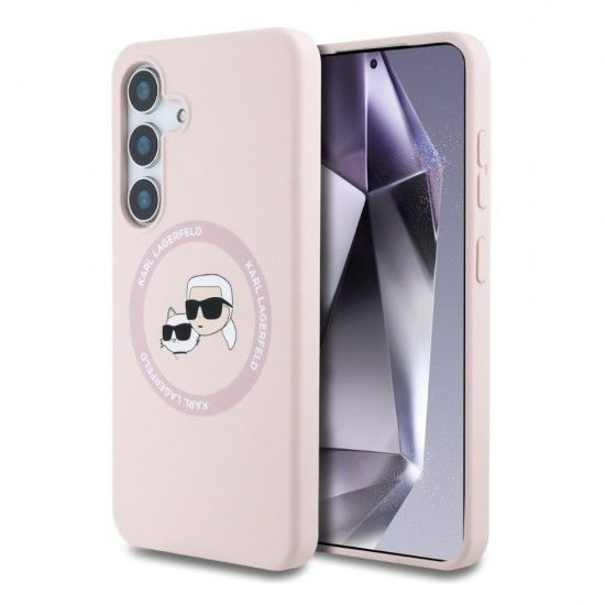 Оригинален кейс Karl Lagerfeld Silicone Double Heads And Circle MagSafe, За Samsung Galaxy S25, Розов от Fonax.bg