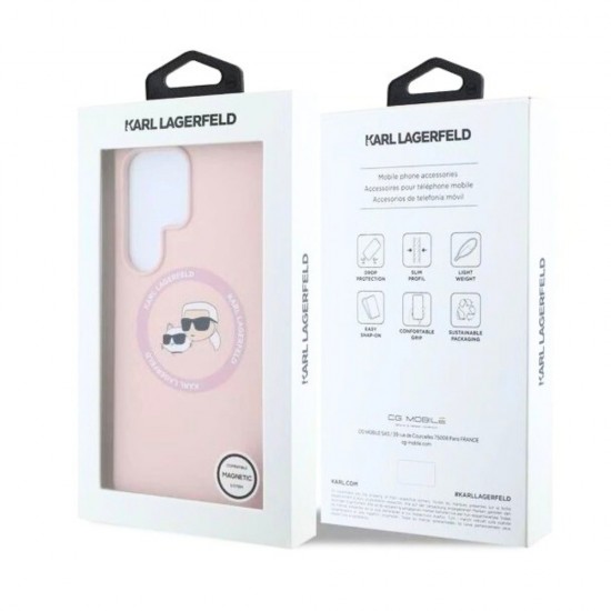 Оригинален кейс Karl Lagerfeld Silicone Double Heads And Circle MagSafe, За Samsung Galaxy S25 Ultra, Розов от Fonax.bg