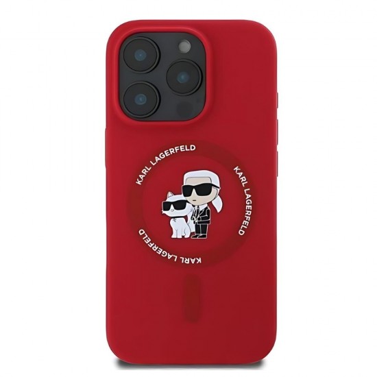 Оригинален кейс Karl Lagerfeld Silicone Karl and Choupette Heads MagSafe, За iPhone 16 Pro (6.3), Червен от Fonax.bg