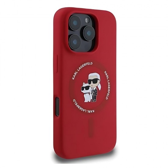 Оригинален кейс Karl Lagerfeld Silicone Karl and Choupette Heads MagSafe, За iPhone 16 Pro (6.3), Червен от Fonax.bg