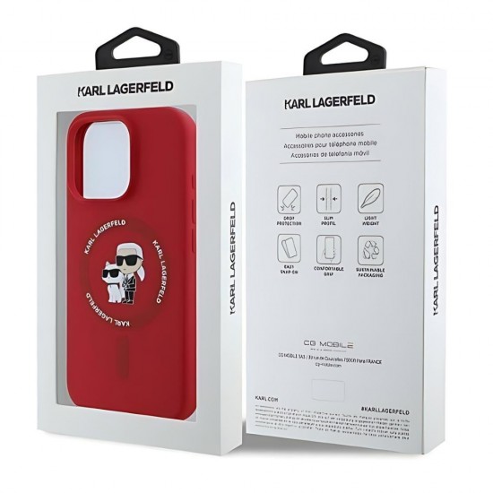 Оригинален кейс Karl Lagerfeld Silicone Karl and Choupette Heads MagSafe, За iPhone 16 Pro (6.3), Червен от Fonax.bg