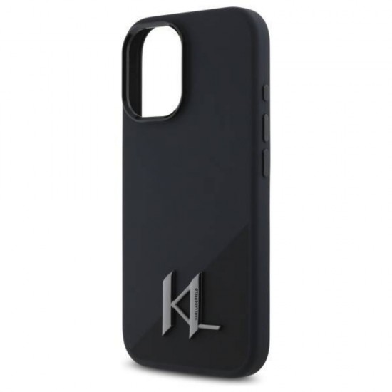 Оригинален кейс Karl Lagerfeld Silicone Shadow Metal Initial MagSafe, За iPhone 16 (6.1), Черен от Fonax.bg