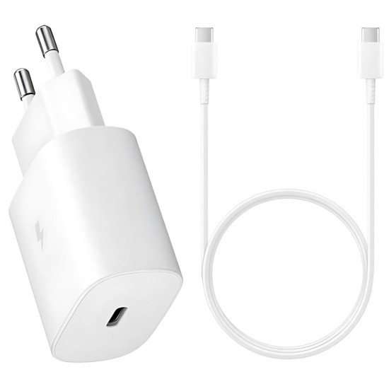 Оригинално зарядно устройство комплект Samsung EP-TA800W + DA705BWE, 25W, 3A, 1 x USB-C, с USB-C кабел, в плик, Бяло от Fonax.bg