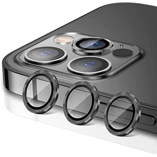 Стъклен протектор с метални рингове за задна камера MBX за Apple iPhone 13 Pro, 13 Pro Max, Черен от Fonax.bg
