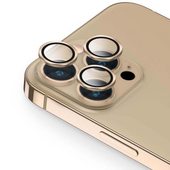 Стъклен протектор с метални рингове за задна камера MBX за Apple iPhone 14 Pro, 14 Pro Max, Златист от Fonax.bg