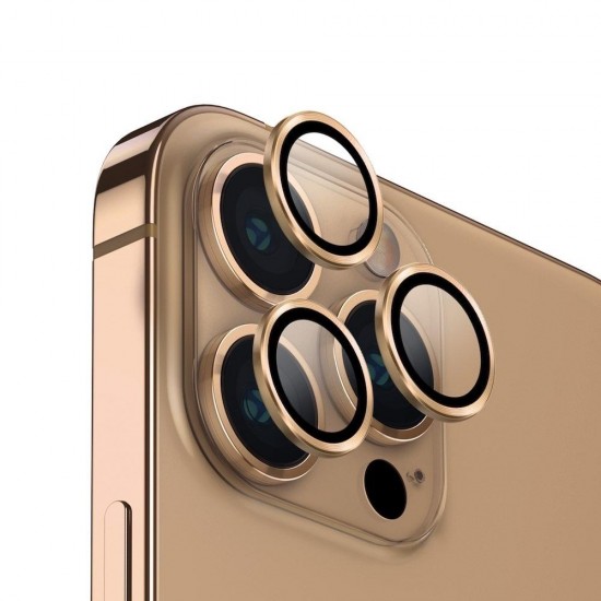Стъклен протектор с метални рингове за задна камера MBX за Apple iPhone 14 Pro, 14 Pro Max, Златист от Fonax.bg