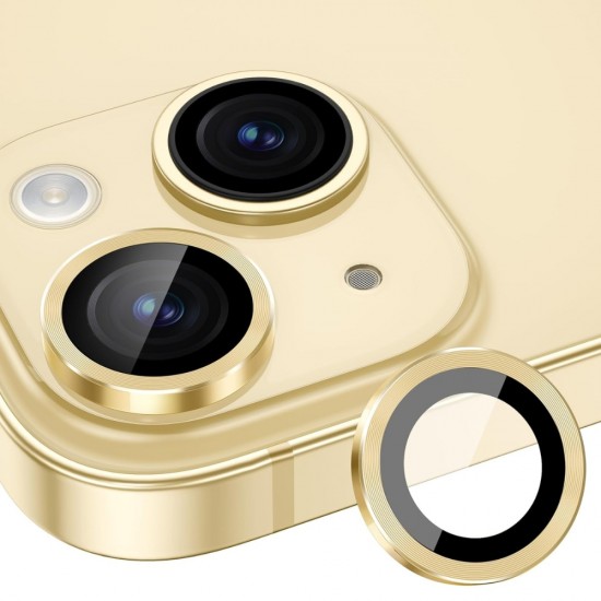 Стъклен протектор с метални рингове за задна камера MBX за Apple iPhone 15, 15 Plus, Златист от Fonax.bg