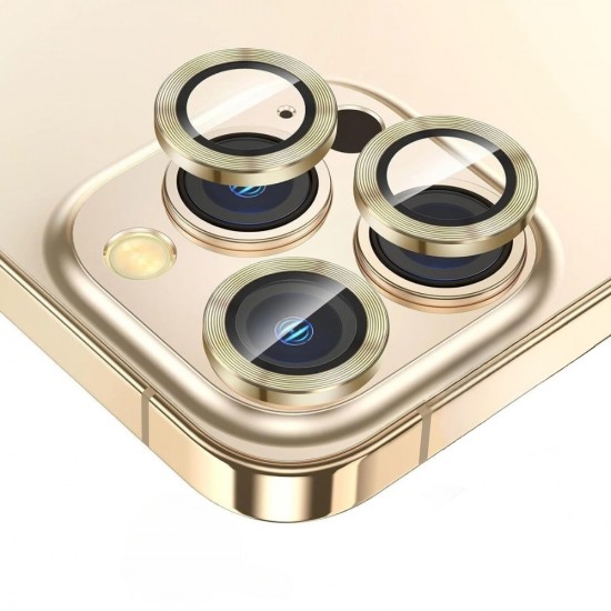 Стъклен протектор с метални рингове за задна камера MBX за Apple iPhone 15 Pro, 15 Pro Max, Златист от Fonax.bg
