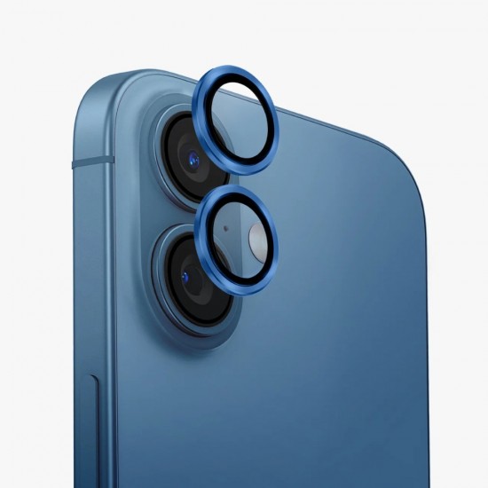 Стъклен протектор с метални рингове за задна камера MBX за Apple iPhone 16, 16 Plus, Син от Fonax.bg