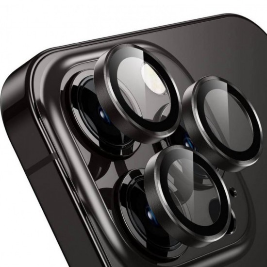 Стъклен протектор с метални рингове за задна камера MBX за Apple iPhone 16 Pro, 16 Pro Max, Черен от Fonax.bg