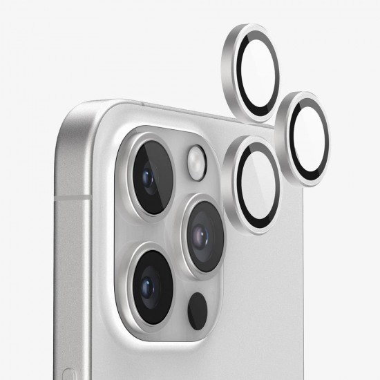 Стъклен протектор с метални рингове за задна камера MBX за Apple iPhone 16 Pro, 16 Pro Max, Сребрист от Fonax.bg