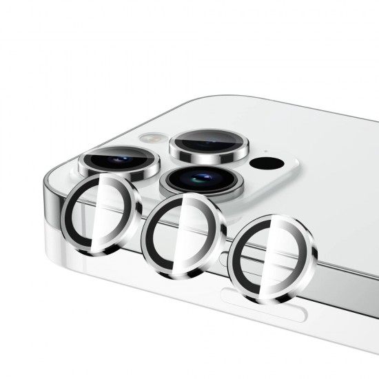 Стъклен протектор с метални рингове за задна камера MBX за Apple iPhone 16 Pro, 16 Pro Max, Сребрист от Fonax.bg