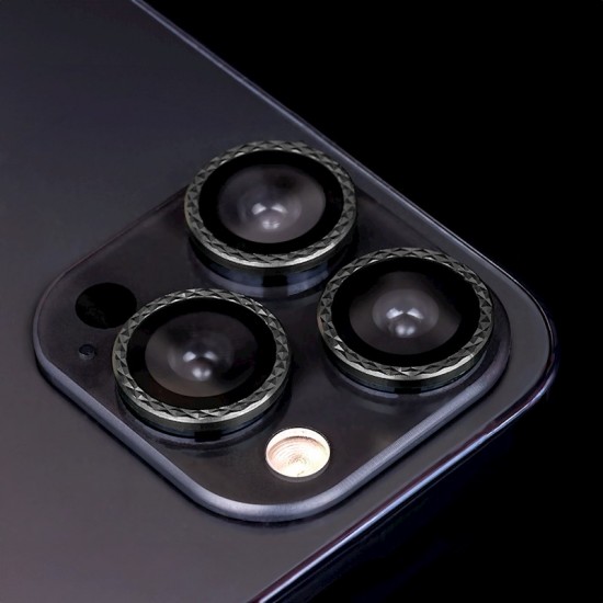 Стъклен протектор с метални рингове ромбоидни за задна камера MBX за Apple iPhone 15, 15 Plus, Черен от Fonax.bg