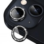 Протектор задна камера метални рингове с камъни MBX за iPhone 14, 14 Plus, Черен