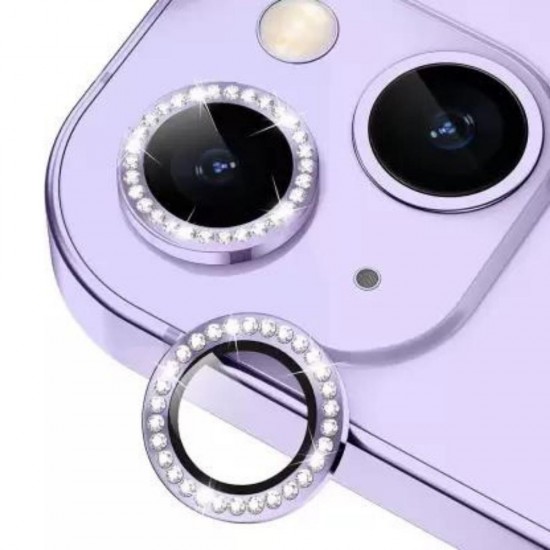 Стъклен протектор с метални рингове и камъни за задна камера MBX за Apple iPhone 14, 14 Plus, Лилав от Fonax.bg