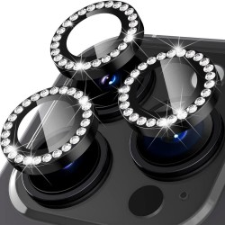 Протектор задна камера метални рингове с камъни MBX за iPhone 14 Pro, 14 Pro Max, Черен