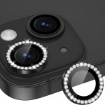 Протектор задна камера метални рингове с камъни MBX за iPhone 15, 15 Plus, Черен