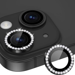 Протектор задна камера метални рингове с камъни MBX за iPhone 15, 15 Plus, Черен