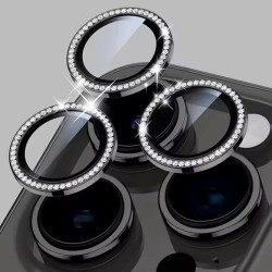 Протектор задна камера метални рингове с камъни MBX за iPhone 16 Pro, 16 Pro Max, Черен