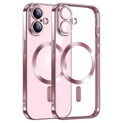 Силиконов кейс bSmart Chrome Magsafe с протектори за камерите, За iPhone 16 (6.1), Розово-златен