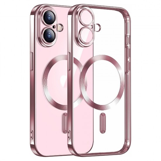 Силиконов кейс bSmart Chrome Magsafe с протектори за камерите, За iPhone 17 (6.3), Розово-златен от Fonax.bg