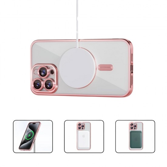 Силиконов кейс bSmart Chrome Magsafe с протектори за камерите, За iPhone 17 Pro Max (6.9), Розово-златен от Fonax.bg