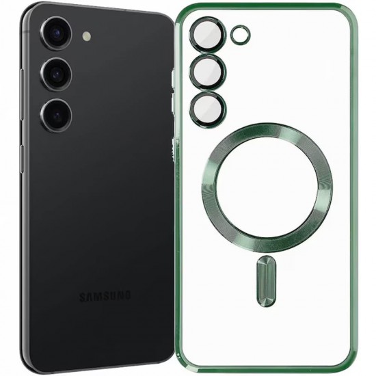 Силиконов кейс bSmart Chrome Magsafe с протектори за камерите, За Samsung Galaxy A27, Зелен