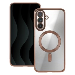 Силиконов кейс bSmart Chrome Magsafe с протектори за камерите, за Samsung Galaxy S26 FE, розово-златен