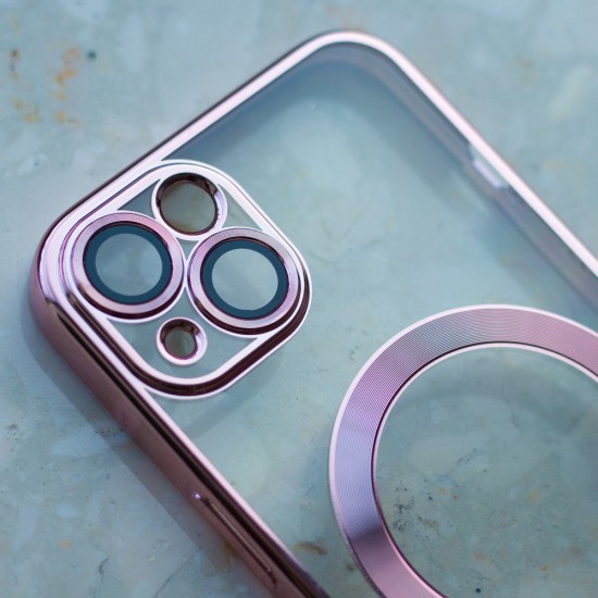 Силиконов кейс bSmart Chrome Magsafe с протектори за камерите, за Samsung Galaxy S26 FE, розово-златен