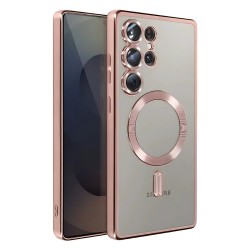 Силиконов кейс bSmart Chrome Magsafe с протектори за камерите, За Samsung Galaxy S26 Ultra, Розово-златен