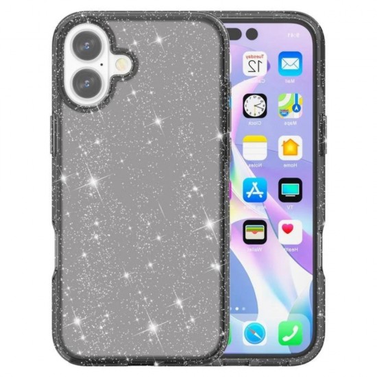 Силиконов кейс Shine 2 mm брокатен, За iPhone 16 (6.1), Черен от Fonax.bg