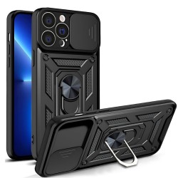 Силиконов твърд кейс bSmart Defender Slide, За iPhone 15 Pro Max (6.7), Черен