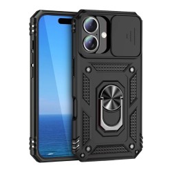 Силиконов твърд кейс bSmart Defender Slide, За iPhone 16e / 17e, Черен
