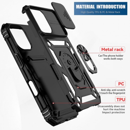 Силиконов твърд кейс bSmart Defender Slide, За iPhone 16e, Черен от Fonax.bg