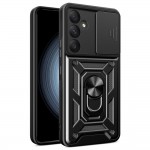 Силиконов твърд кейс bSmart Defender Slide, За Samsung Galaxy S25 FE, Черен