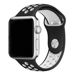 Силиконова каишка на дупки bSmart за часовник Apple iWatch 42/44/45/46/49mm, Черна/Бяла