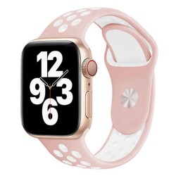 Силиконова каишка на дупки bSmart за часовник Apple iWatch 42/44/45/46/49mm, Пепел от рози/Бяла