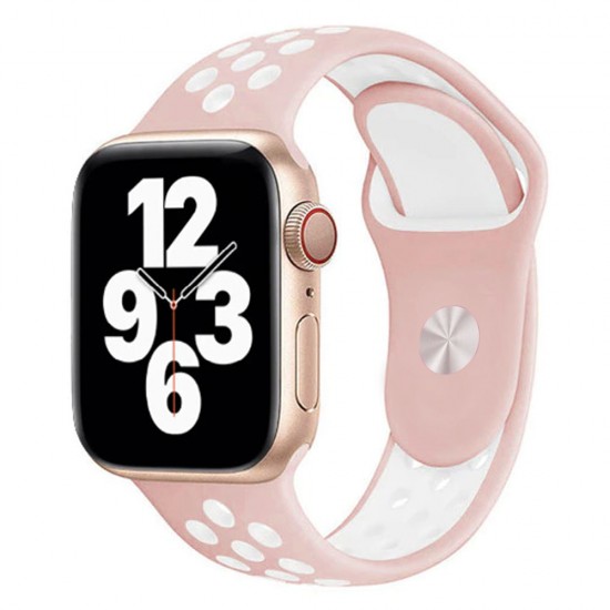 Силиконова каишка на дупки bSmart за часовник Apple iWatch 42/44/45/46/49mm, Пепел от рози/Бяла от Fonax.bg