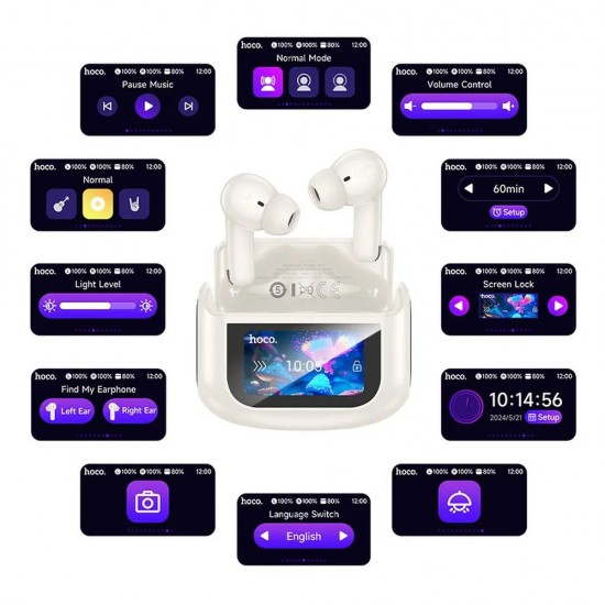 Слушалки Bluetooth безжични Hoco TWS ANC ENC EQ21 с тъчскрийн, бели