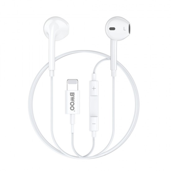 Слушалки BWOO HF179 с Lightning и контрол на звука, бели