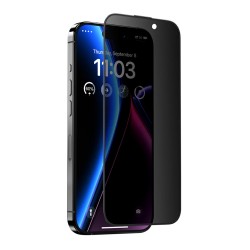 Стъклен протектор OG Premium Privacy с цяло лепило, За iPhone 15 Pro (6.1), Черен